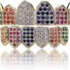 18K Gold Plated Macro Pave CZ Iced-out Grillz With EXTRA Molding Bars Included (Rainbow set)