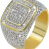Rings for Men - Pinky Ring Iced out Cubic Zirconia 14K Gold Plated Anillos Para Hombre Signet Band Mens Jewelry