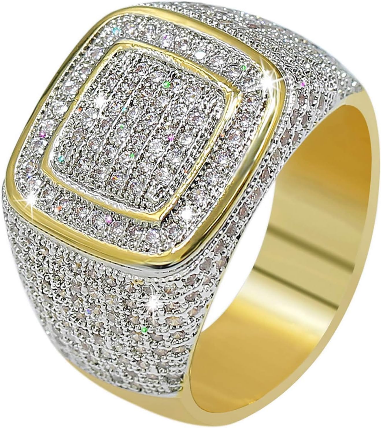 Rings for Men - Pinky Ring Iced out Cubic Zirconia 14K Gold Plated Anillos Para Hombre Signet Band Mens Jewelry
