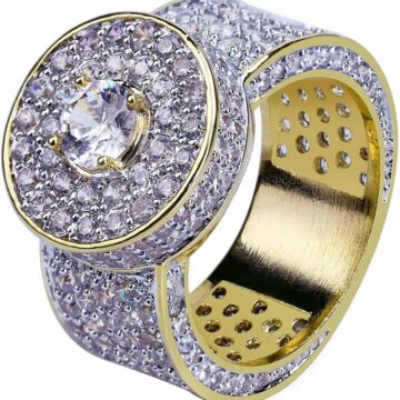 Gold Ring 18k Gold Plated Cluster Hip Hop Iced Out Lab Simulated Diamond Micro Pave CZ Pinky Ring Jewelry for Men Women