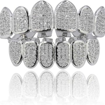 Grillz Grills for Your Teeth Simulated Diamond Teeth Grillz with Extra Molding Bars Included 18K Gold Plated All Iced Out Cubic Zirconia Golden Teeth for Men Women