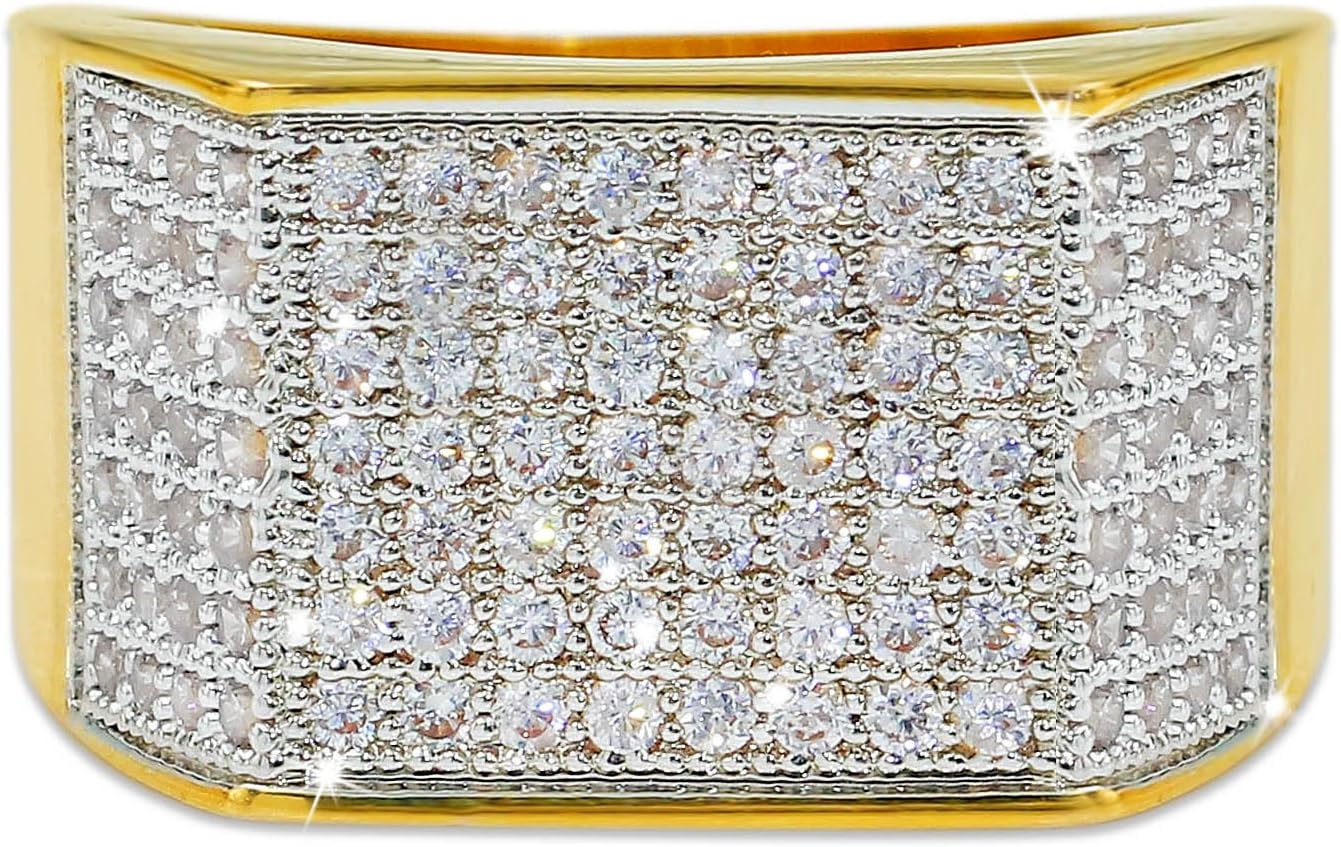 18k Gold Plated Hip Hop Iced Out Square Bling Ring Cubic Zirconia Statement Wedding Band Ring for Women Men - Image 2
