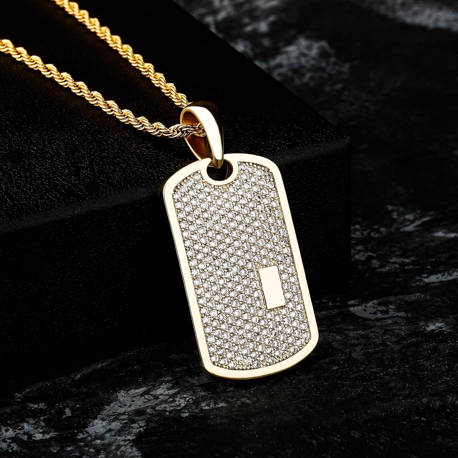 Personalized Iced Out Custom Dog Tag Pendant Necklace 14K Gold Plated Engrave Initial Pendant for Men Women with Cubic Zirconia Stone - Image 4