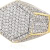 Hexagon Ring for Men Women Cluster Iced Out Lab Simulated Diamond Pinky Ring 14K Gold Plated Wedding Band
