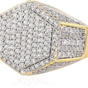 Hexagon Ring for Men Women Cluster Iced Out Lab Simulated Diamond Pinky Ring 14K Gold Plated Wedding Band