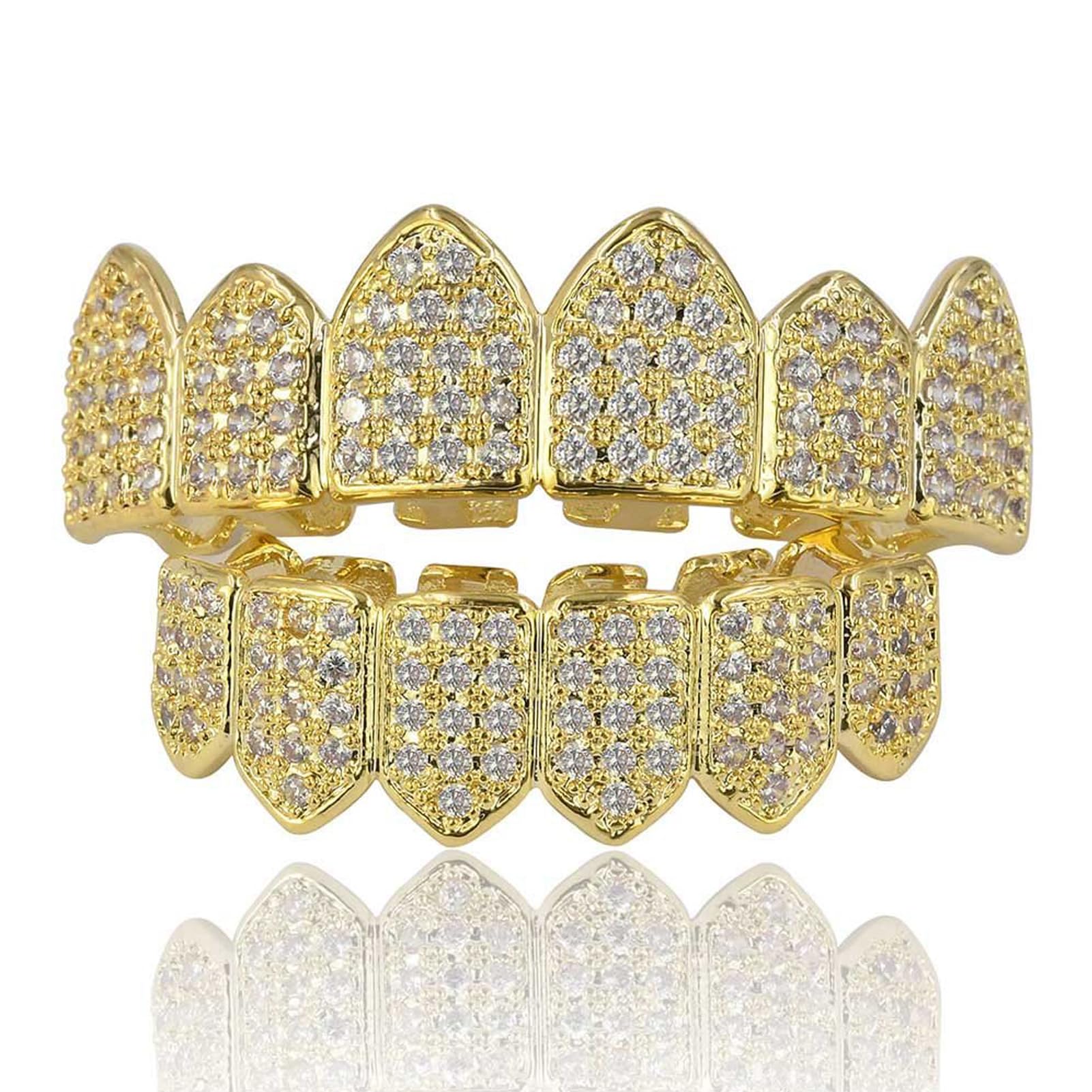 Grillz Diamond Grills for Your Teeth for Men Women 18K Gold Plated Iced Out Macro Pave Cubic Zirconia Mouth Grill with Extra Molding Bars Included - Image 8