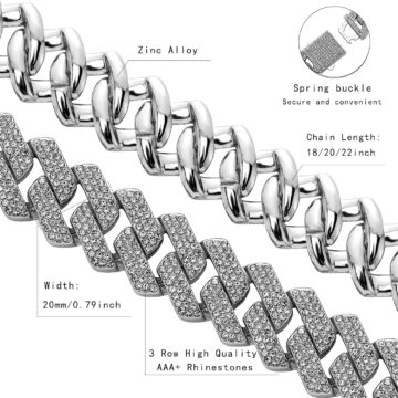 Alternative view of Cuban Link Chain for Men - 20MM Iced Out Miami Mens Necklace 14K Gold Plated Cubic Zirconia Women Hip Hop Jewelry