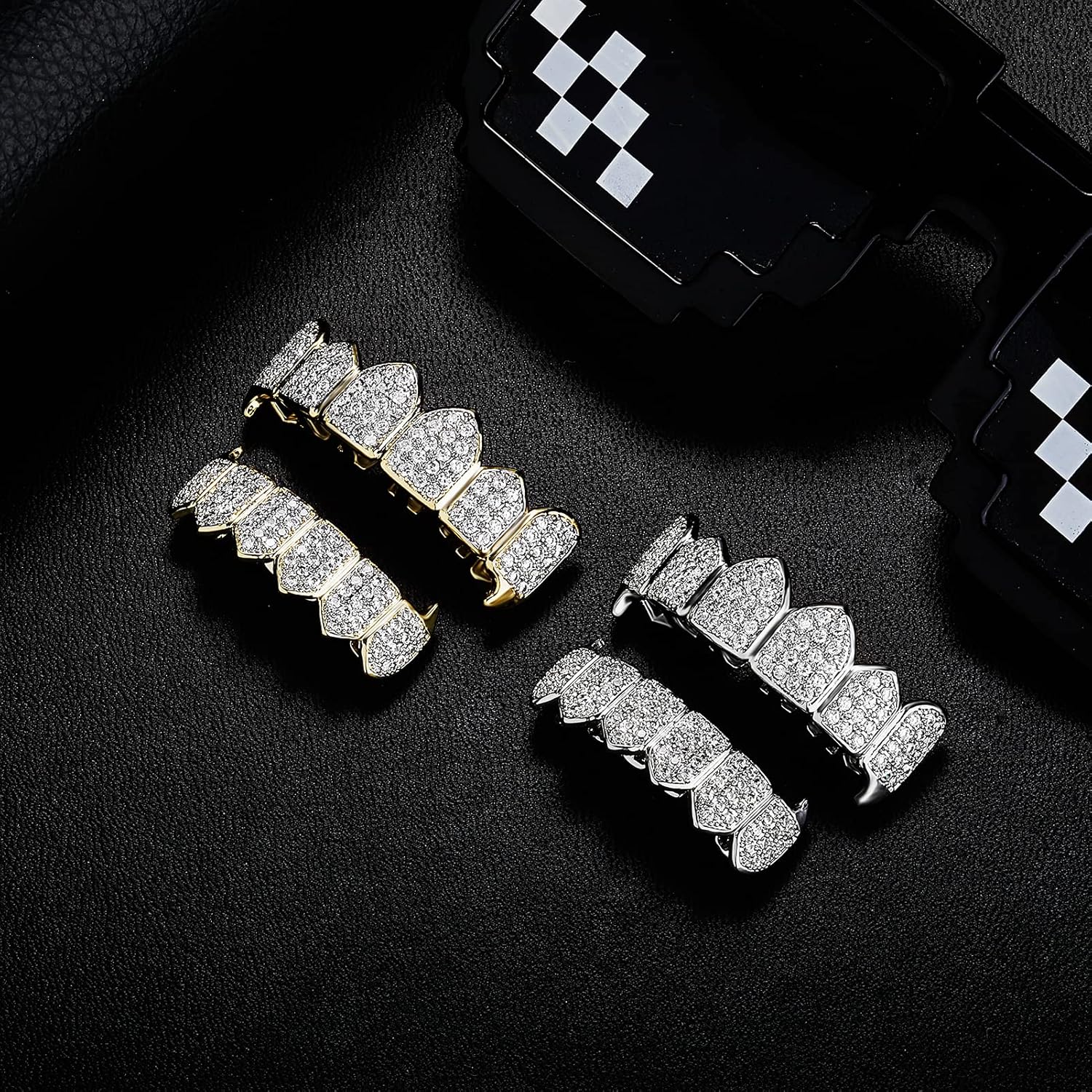 18K Gold Plated Iced Out CZ Grillz Fang Top Bottom Mouth Teeth Grills Set for Men Women - Image 5
